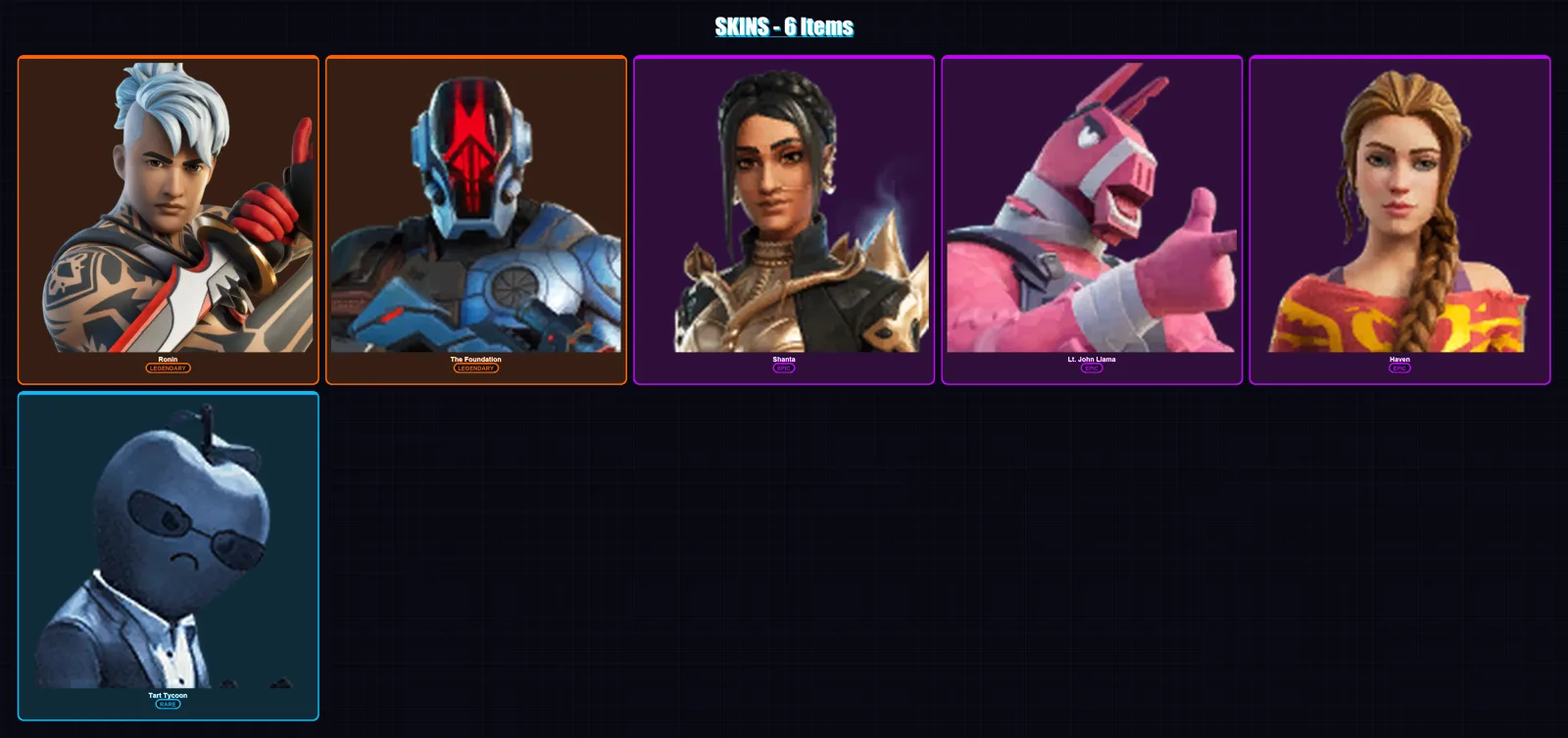 [PC/XBOX/PSN] | Ronin | The Foundation | Shanta | Lt. John Llama | Haven | 6 skin | 12 pickaxe | 12 emote | 12 glider | Lv342