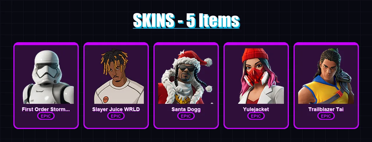 [SWITCH/PSN/PC] | First Order Stormtrooper | Slayer Juice WRLD | Santa Dogg | 5 skin | Lv109