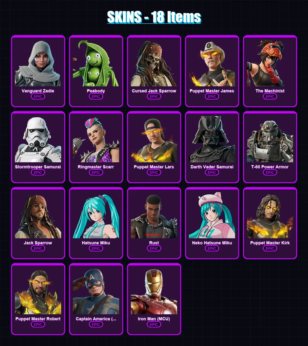 [PC/XBOX/PSN] | Vanguard Zadie | Peabody | Cursed Jack Sparrow | 18 skin | Lv340