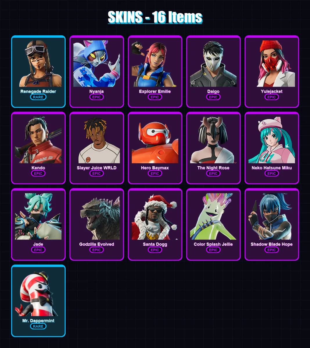[PS4/PS5/XBOX/PC] | Renegade Raider | Nyanja | Explorer Emilie | Daigo | Yulejacket | 16 skin | 40 pickaxe | 27 emote | 19 glider | Lv354 — Fortnite account