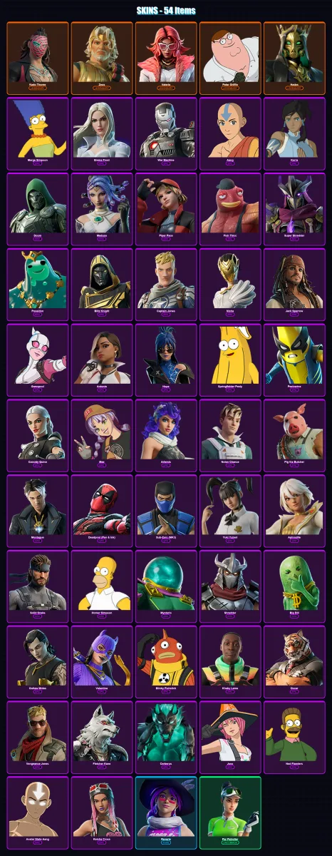 [PS4/PS5/XBOX/PC] | Kado Thorne | Zeus | Valeria | Peter Griffin | Hades | 54 skin | 101 pickaxe | 70 emote | 68 glider | Lv1035