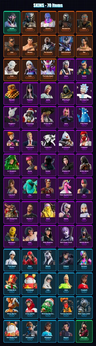 [PC/XBOX/PSN] | Xander | Predator | Kymera | Mandalorian | Malik | 70 skin | 115 pickaxe | 87 emote | 106 glider | Lv1523