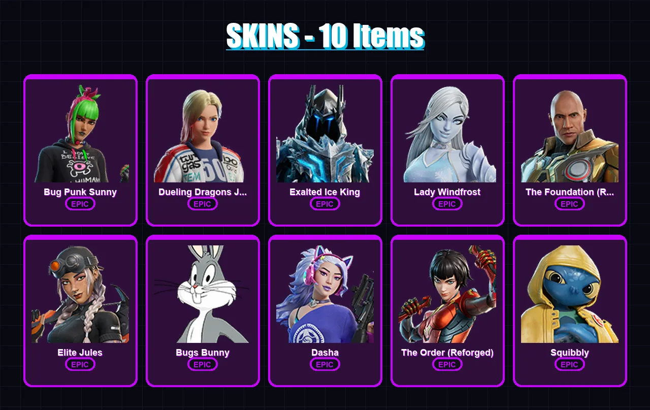 [PC/XBOX/PSN] | Bug Punk Sunny | Dueling Dragons Jackie | Exalted Ice King | 10 skin | Lv253