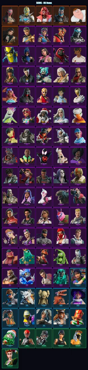 [PS4/PS5/XBOX/PC] | Kado Thorne | Spectra Knight | Valeria | Omegarok | Peter Griffin | 86 skin | 92 pickaxe | 59 emote | 64 glider | Lv835