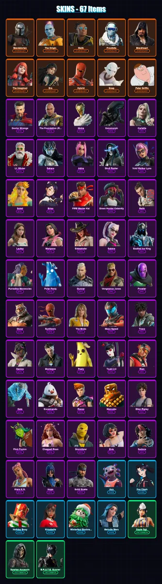 [PC/XBOX/PSN] | Mandalorian | The Origin | Malik | Frostbite | Blackheart | 67 skin | 82 pickaxe | 61 emote | 73 glider | Lv779