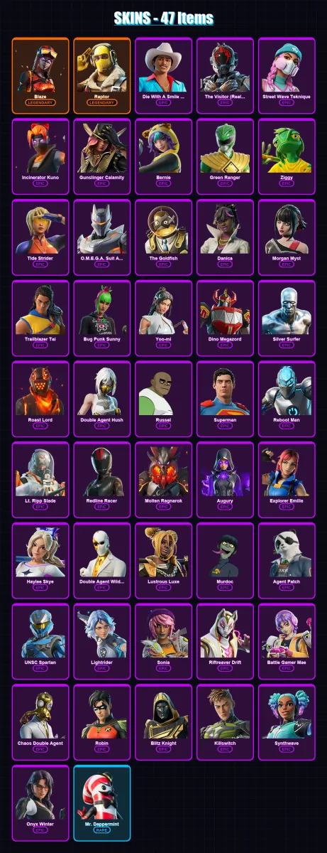 [PC/PSN] | Blaze | Raptor | Die With A Smile Bruno | 47 skin | Lv376
