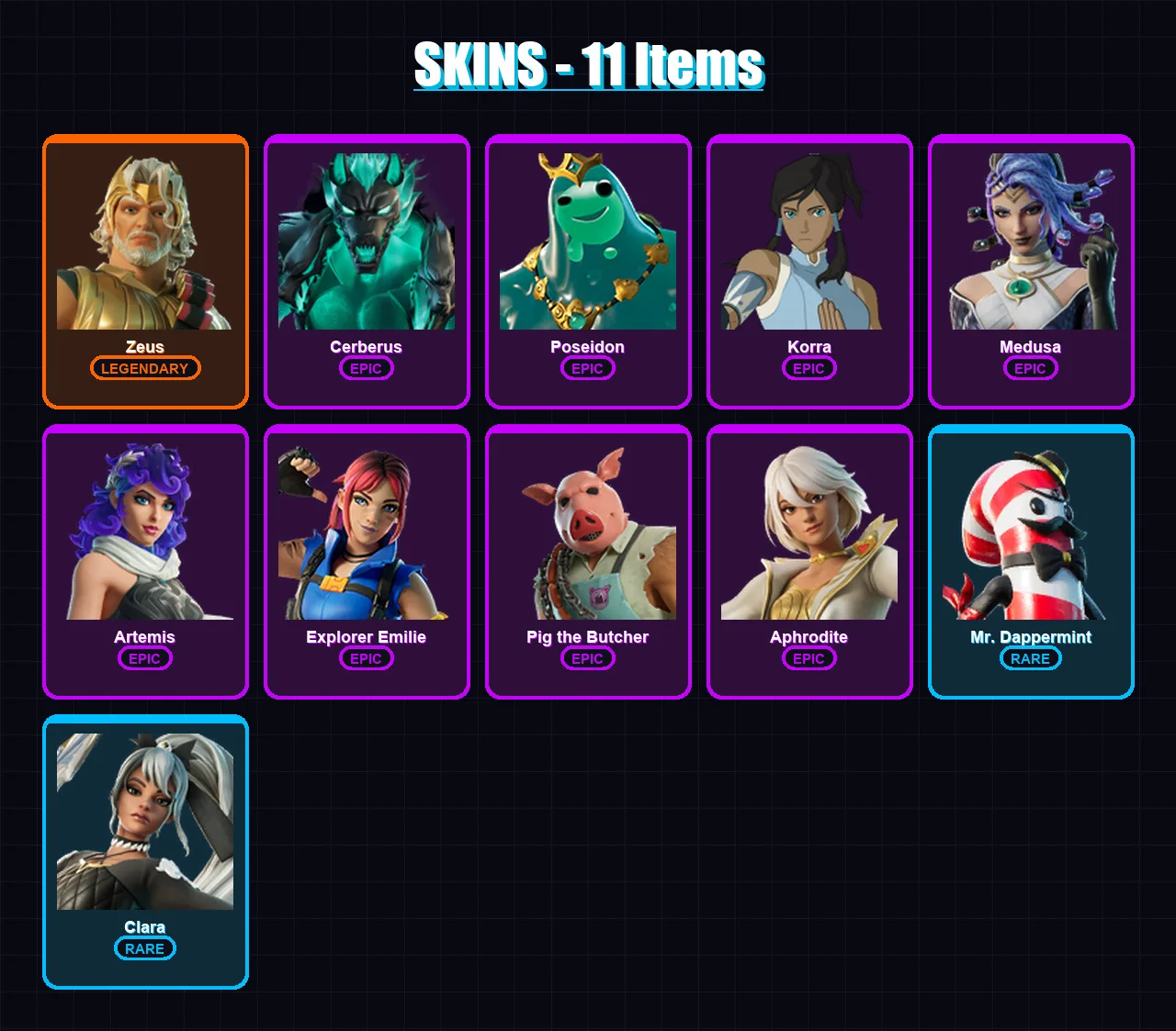 [PC/XBOX/PSN] | Zeus | Cerberus | Poseidon | Korra | Medusa | 11 skin | 18 pickaxe | 16 emote | 13 glider | Lv125