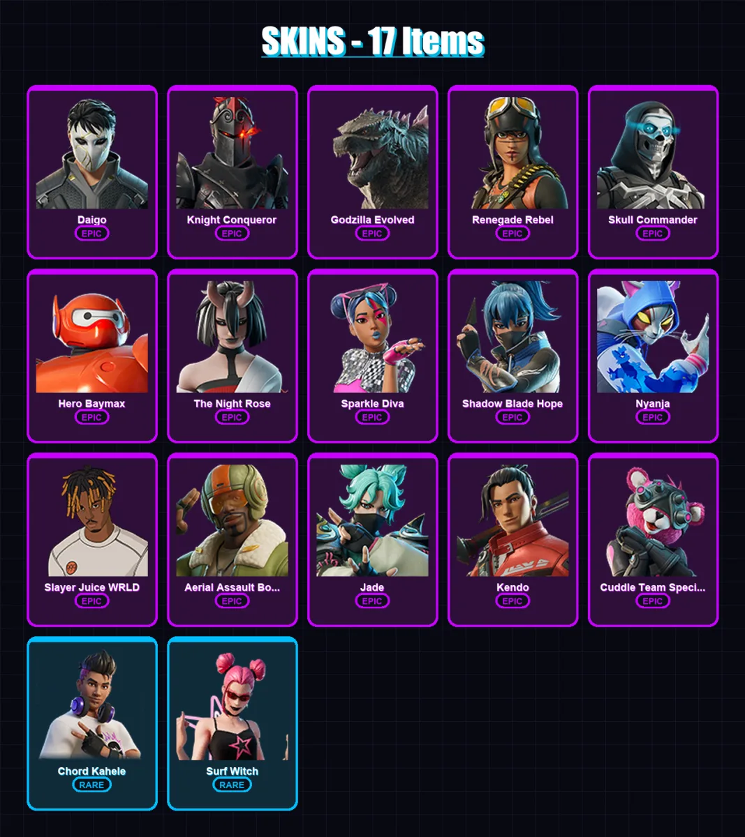 [PC/XBOX/PSN] | Daigo | Knight Conqueror | Godzilla Evolved | Renegade Rebel | Skull Commander | 17 skin | 45 pickaxe | 34 emote | 29 glider | Lv382