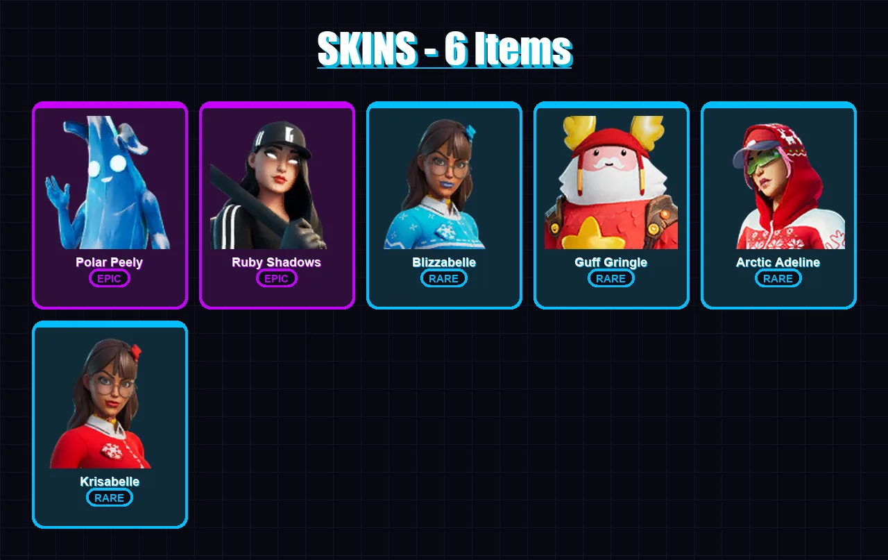 [PC/XBOX/PSN] | Polar Peely | Ruby Shadows | Blizzabelle | Guff Gringle | Arctic Adeline | 6 skin | 12 pickaxe | 8 emote | 15 glider | Lv146