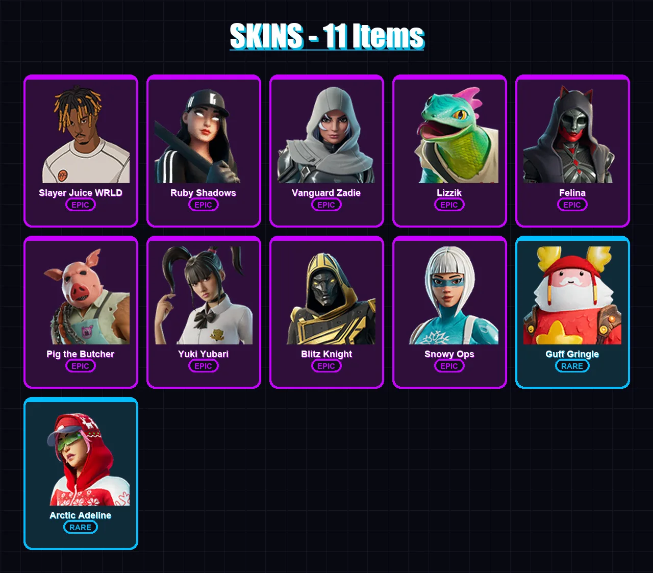 [PC/XBOX/PSN] | Slayer Juice WRLD | Ruby Shadows | Vanguard Zadie | Lizzik | Felina | 11 skin | 74 pickaxe | 28 emote | 49 glider | Lv1257 — Fortnite account