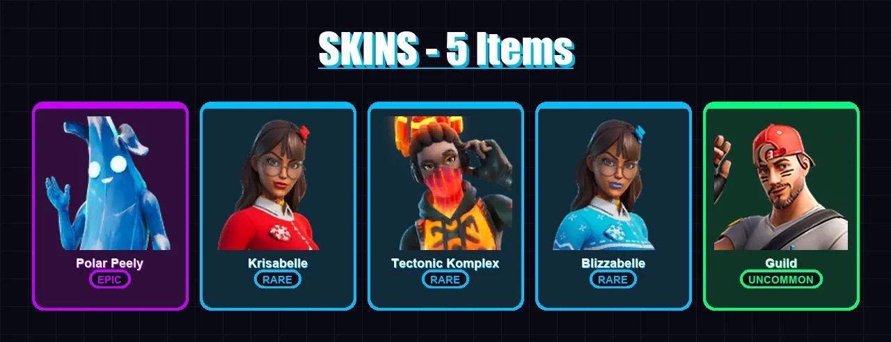 [PC/XBOX/PSN] | Polar Peely | Krisabelle | Tectonic Komplex | Blizzabelle | Guild | 5 skin | 12 pickaxe | 9 emote | 13 glider | Lv153