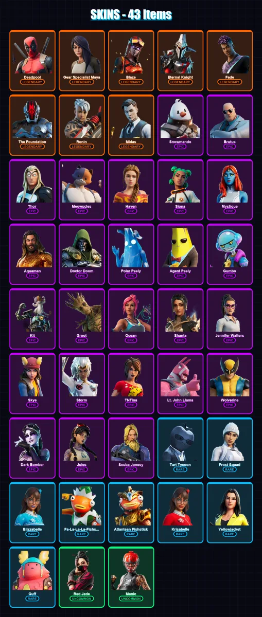 [PC/XBOX/PSN] | Deadpool | Gear Specialist Maya | Blaze | Eternal Knight | Fade | 43 skin | 41 pickaxe | 36 emote | 37 glider | Lv565 — Fortnite account