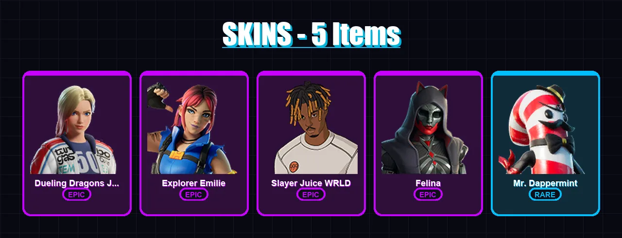 [PC/XBOX/PSN] | Dueling Dragons Jackie | Explorer Emilie | Slayer Juice WRLD | 5 skin | Lv378