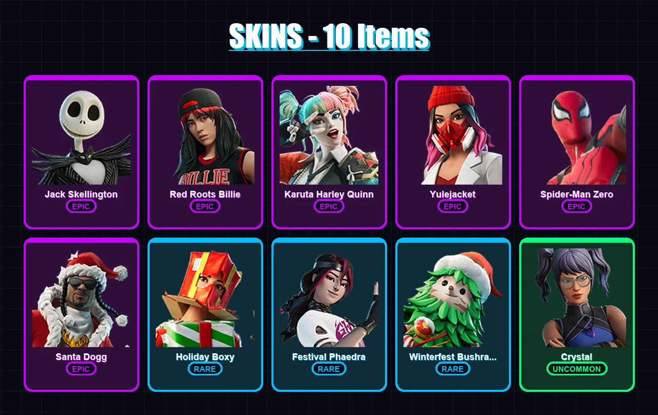 [PC/PSN] | Jack Skellington | Red Roots Billie | Karuta Harley Quinn | 10 skin | Lv186