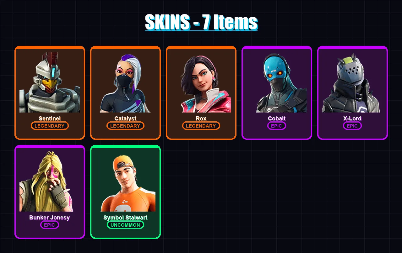 [PC/XBOX/PSN] | Sentinel | Catalyst | Rox | Cobalt | X-Lord | 7 skin | 2 pickaxe | 5 emote | 8 glider | Lv63