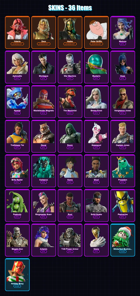 [PC/XBOX/PSN] | Valeria | Zeus | Hades | Peter Griffin | Medusa | 36 skin | 46 pickaxe | 37 emote | 38 glider | Lv458 — Fortnite account