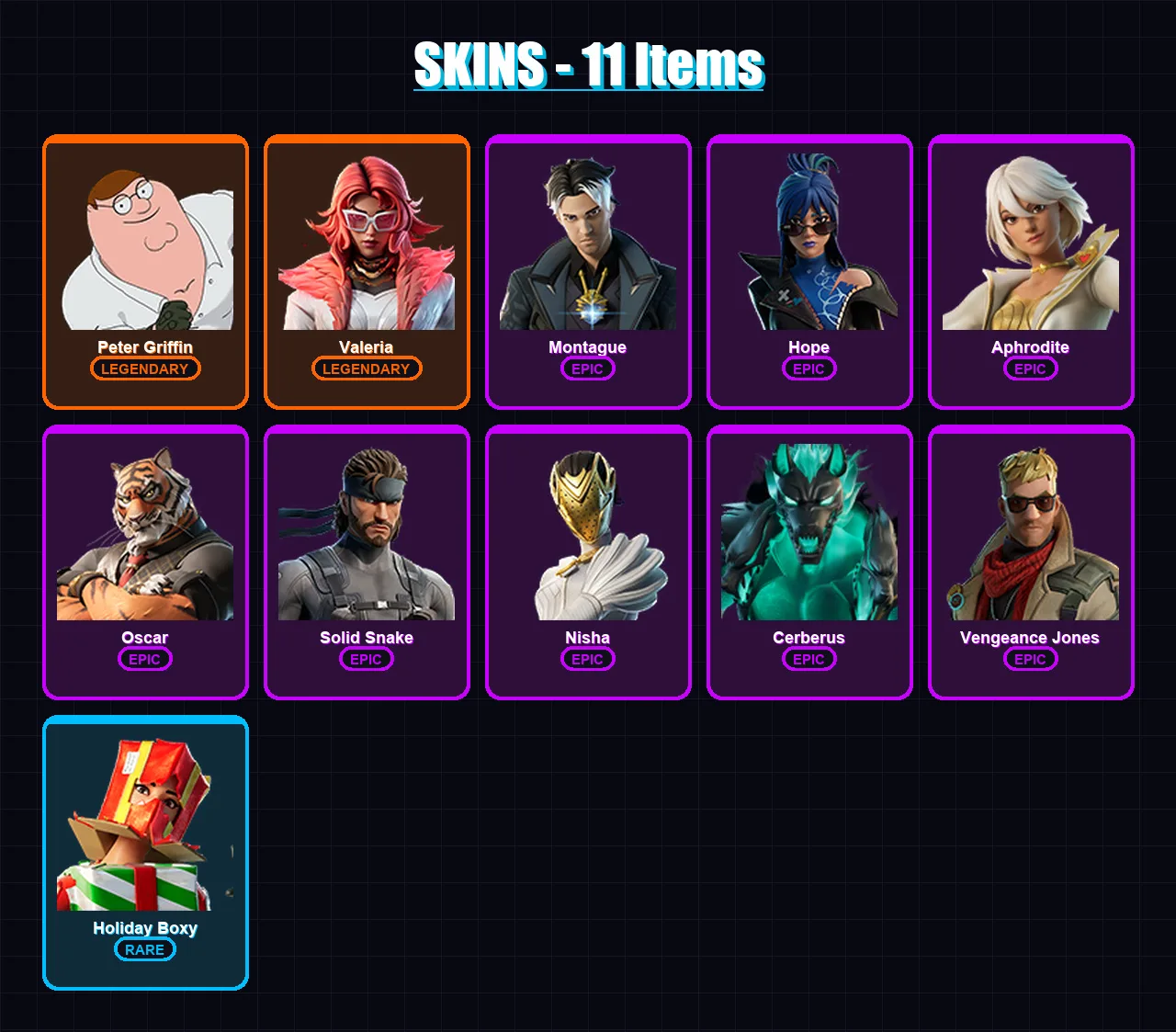 [PC/XBOX/PSN] | Peter Griffin | Valeria | Montague | Hope | Aphrodite | 11 skin | 20 pickaxe | 17 emote | 19 glider | Lv218 — Fortnite account