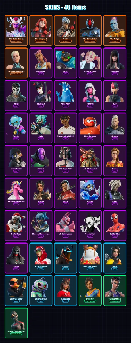 [PC/XBOX/PSN] | The Cube Queen | The Imagined | Ronin | The Foundation | The Origin | 46 skin | 63 pickaxe | 49 emote | 54 glider | Lv870 — Fortnite account
