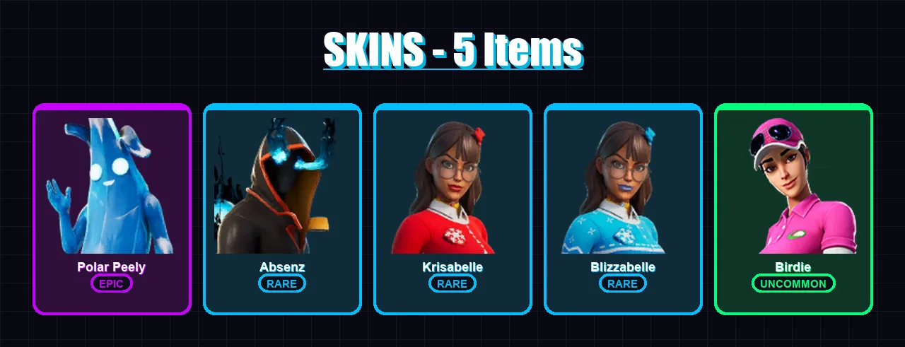 [PC/XBOX/PSN] | Polar Peely | Absenz | Krisabelle | Blizzabelle | Birdie | 5 skin | 7 pickaxe | 9 emote | 5 glider | Lv33