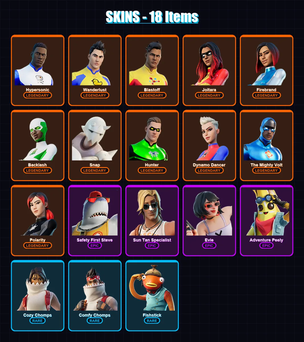 [PC/XBOX/PSN] | Hypersonic | Wanderlust | Blastoff | Joltara | Firebrand | 18 skin | 16 pickaxe | 17 emote | 18 glider | Lv287