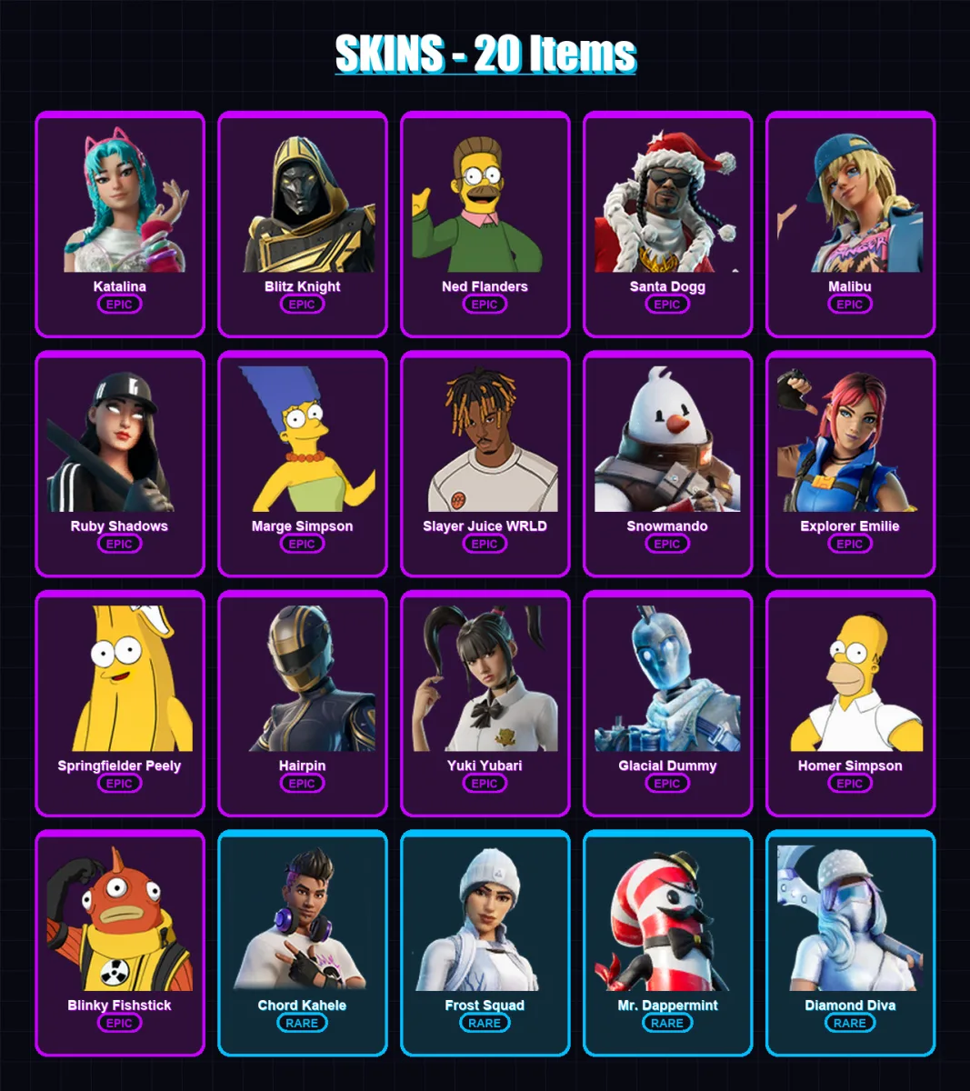 [PS4/PS5/XBOX/PC] | Katalina | Blitz Knight | Ned Flanders | Santa Dogg | Malibu | 20 skin | 64 pickaxe | 26 emote | 37 glider | Lv700