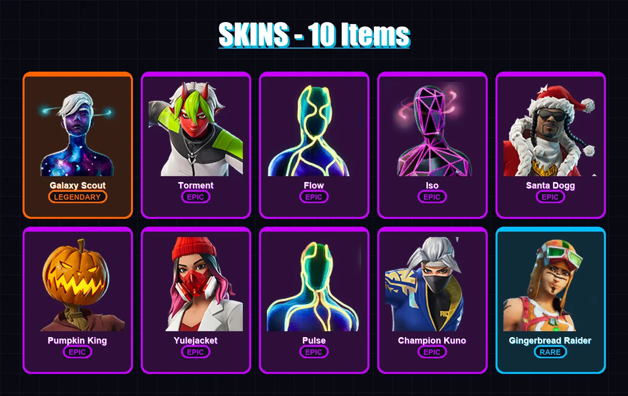 [PC/PSN] | Galaxy Scout | Torment | Flow | Iso | Santa Dogg | 10 skin | 33 pickaxe | 13 emote | 19 glider | Lv280