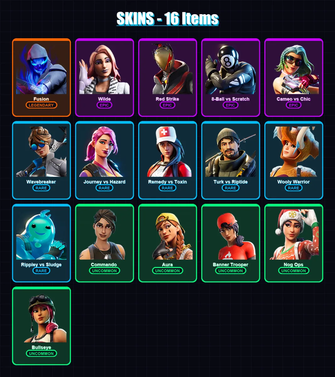 [PS4/PS5/XBOX/PC] | Fusion | Wilde | Red Strike | 8-Ball vs Scratch | Cameo vs Chic | 16 skin | 15 pickaxe | 24 emote | 19 glider | Lv339 — Fortnite account