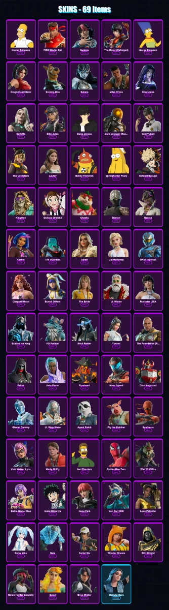 [PC/PSN] | Homer Simpson | FIRE Master Kai | Sedona | The Order (Reforged) | Marge Simpson | 69 skin | 103 pickaxe | 55 emote | 53 glider | Lv634