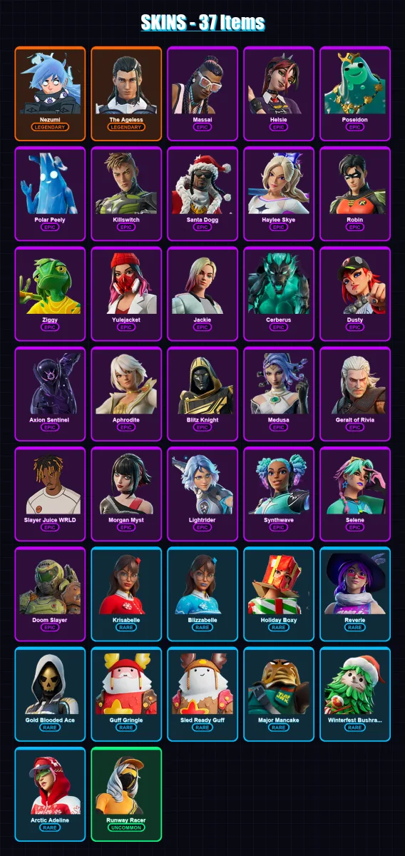 [PC/XBOX/PSN] | Nezumi | The Ageless | Massai | Helsie | Poseidon | 37 skin | 67 pickaxe | 38 emote | 51 glider | Lv813