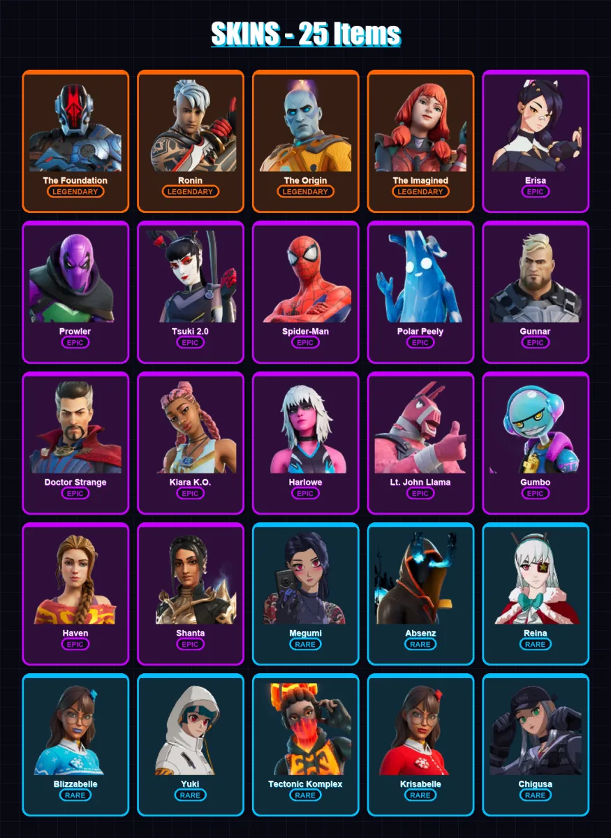 [PC/XBOX/PSN] | The Foundation | Ronin | The Origin | The Imagined | Erisa | 25 skin | 24 pickaxe | 21 emote | 23 glider | Lv415