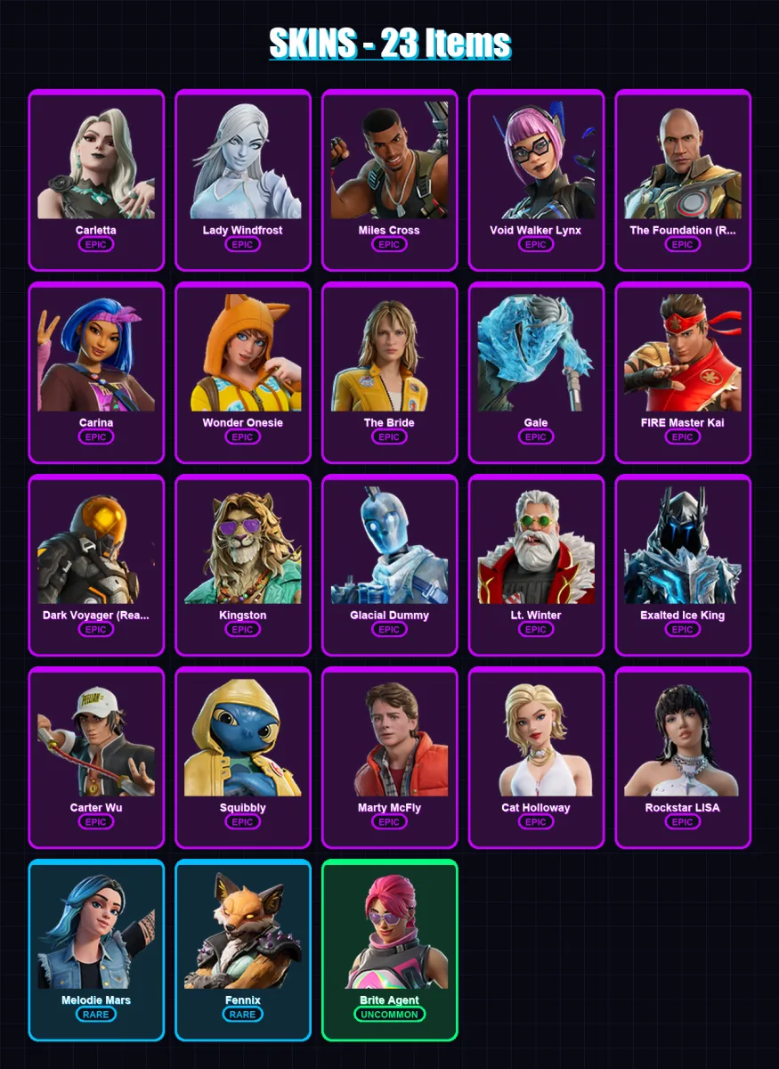 [PS4/PS5/XBOX/PC] | Carletta | Lady Windfrost | Miles Cross | 23 skin | Lv225 — Fortnite account