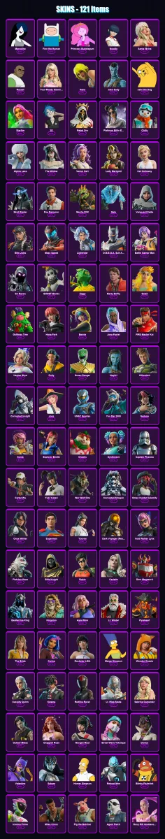 [PC/XBOX/PSN] | Marceline | Finn the Human | Princess Bubblegum | Noodle | Santa 'Brina | 121 skin | 137 pickaxe | 91 emote | 64 glider | Lv580