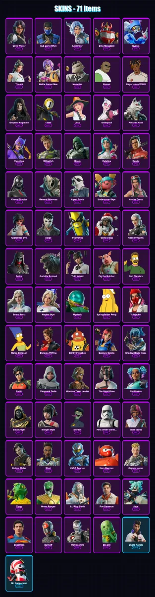 [PC/XBOX/PSN] | Onyx Winter | Sub-Zero (MK3) | Lightrider | Dino Megazord | Nyanja | 71 skin | 107 pickaxe | 70 emote | 72 glider | Lv1343