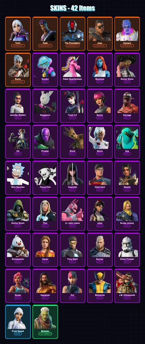 [PC/PSN] | Torin | Fade | The Foundation | Joey | Kymera | 42 skin | 53 pickaxe | 39 emote | 55 glider | Lv879