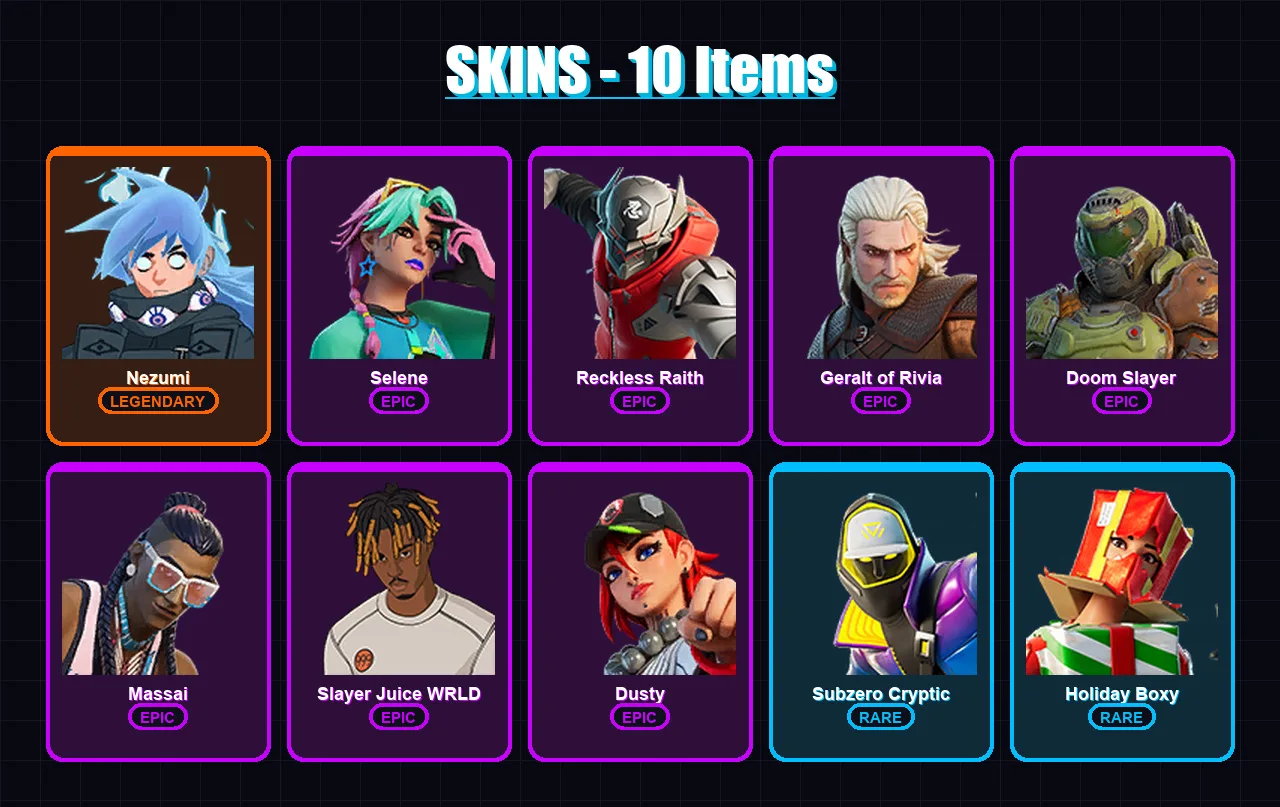 [PC/XBOX/PSN] | Nezumi | Selene | Reckless Raith | Geralt of Rivia | Doom Slayer | 10 skin | 31 pickaxe | 18 emote | 28 glider | Lv269