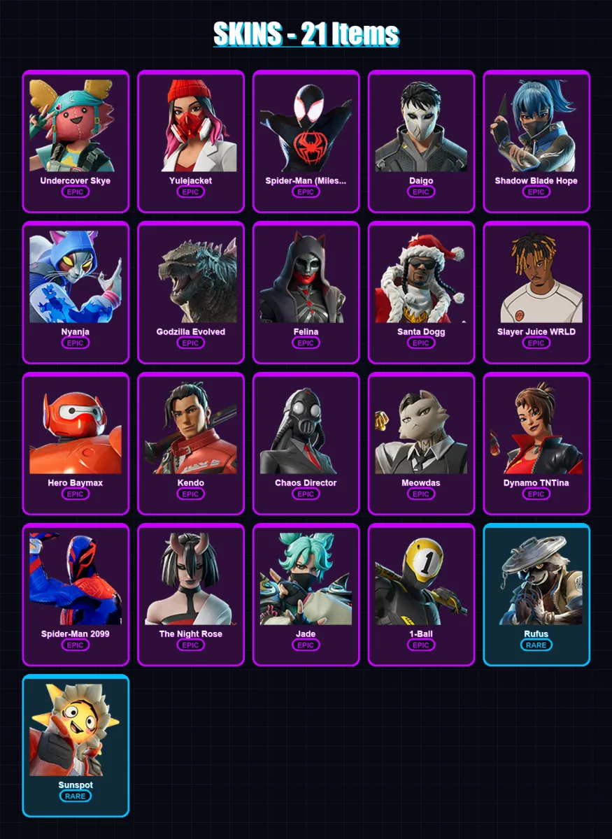 [PC/PSN] | Undercover Skye | Yulejacket | Spider-Man (Miles Morales) | Daigo | Shadow Blade Hope | 21 skin | 34 pickaxe | 24 emote | 24 glider | Lv4 — Fortnite account