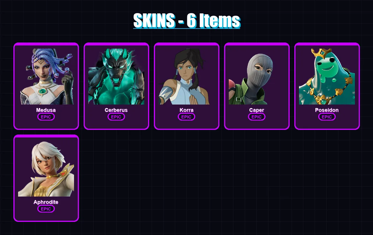 [PS4/PS5/XBOX/PC] | Medusa | Cerberus | Korra | Caper | Poseidon | 6 skin | 10 pickaxe | 10 emote | 11 glider | Lv127