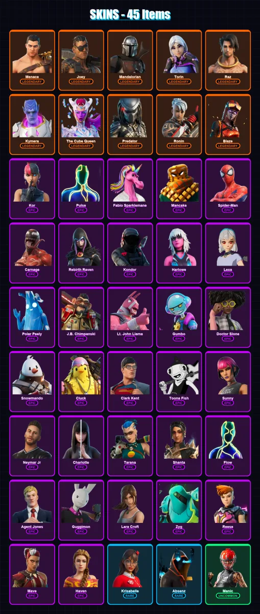 [PC/XBOX/PSN] | Menace | Joey | Mandalorian | Torin | Raz | 45 skin | 49 pickaxe | 39 emote | 43 glider | Lv589 — Fortnite account