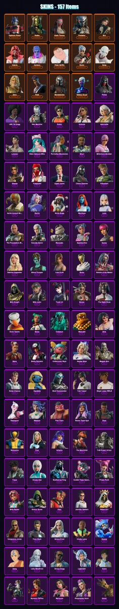 [PS4/PS5/XBOX/PC] | Optimus Prime | Hades | Kado Thorne | Predator | Era | 157 skin | 208 pickaxe | 132 emote | 149 glider | Lv2470