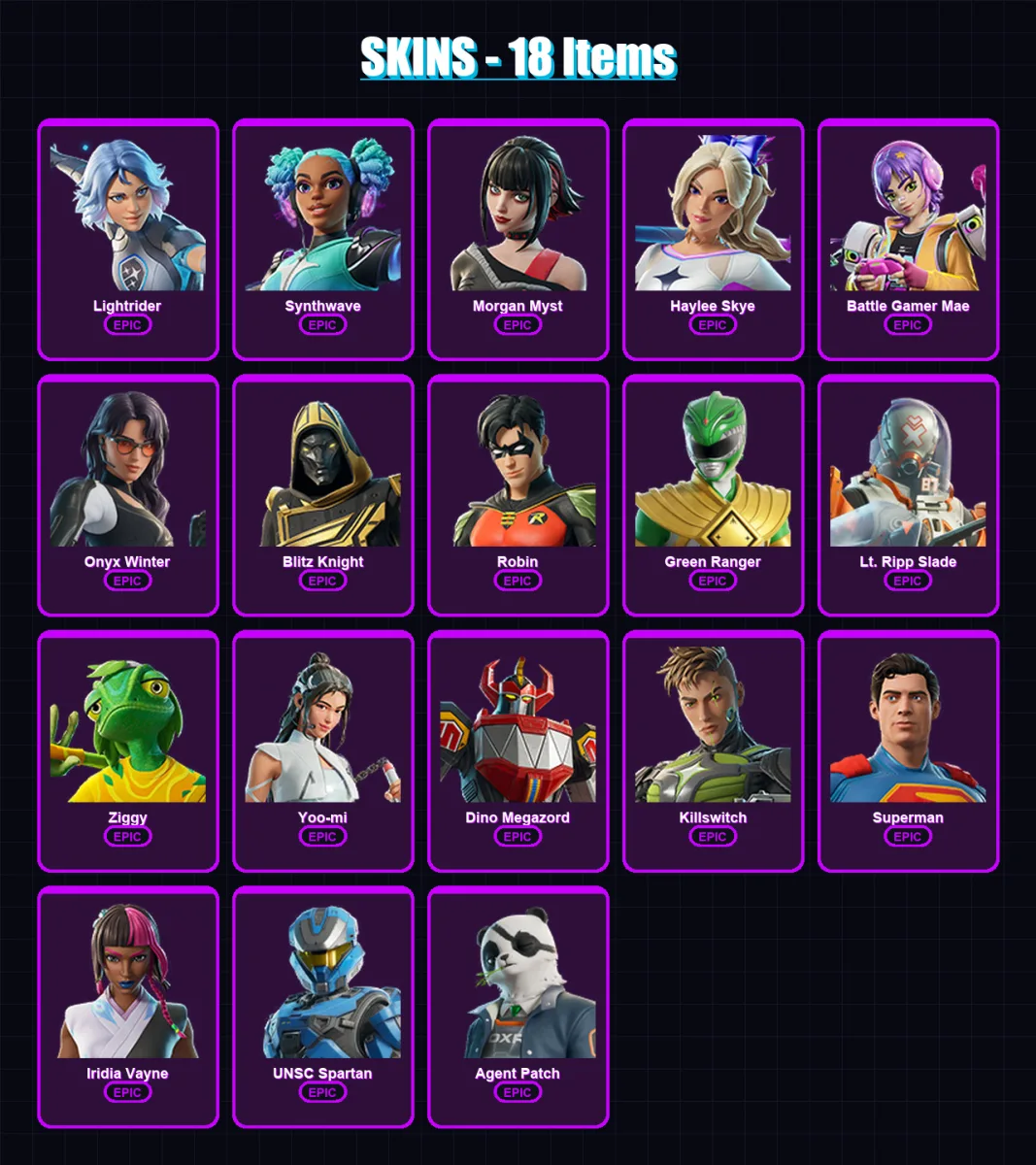 [PC/XBOX/PSN] | Lightrider | Synthwave | Morgan Myst | Haylee Skye | Battle Gamer Mae | 18 skin | 51 pickaxe | 39 emote | 40 glider | Lv923
