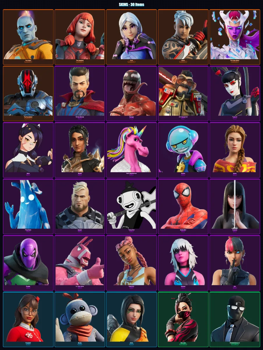 [SWITCH/XBOX/PSN/PC] | The Origin | The Imagined | Torin | Ronin | The Cube Queen | 30 skin | 33 pickaxe | 30 emote | 33 glider | Lv661