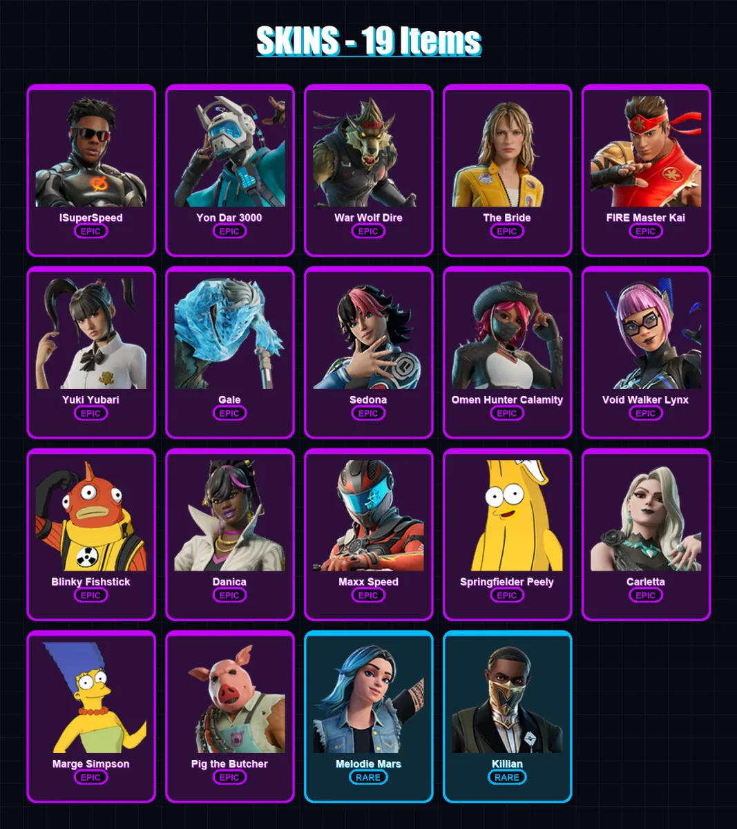 [PC/PSN] | ISuperSpeed | Yon Dar 3000 | War Wolf Dire | The Bride | FIRE Master Kai | 19 skin | 25 pickaxe | 17 emote | 13 glider | Lv87 — Fortnite account