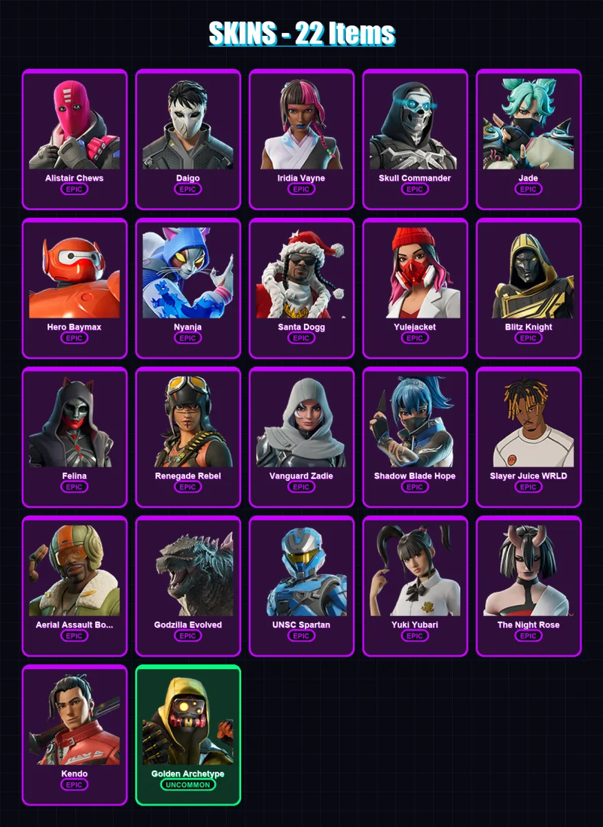[PC/PSN] | Alistair Chews | Daigo | Iridia Vayne | Skull Commander | Jade | 22 skin | 95 pickaxe | 46 emote | 50 glider | Lv1562