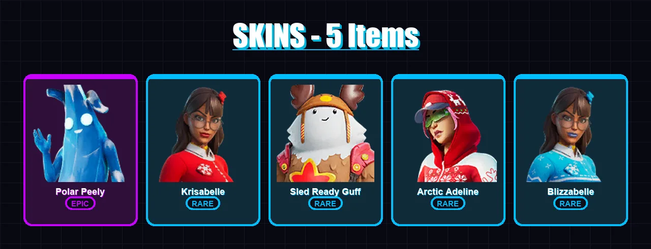 [PC/XBOX/PSN] | Polar Peely | Krisabelle | Sled Ready Guff | Arctic Adeline | Blizzabelle | 5 skin | 10 pickaxe | 11 emote | 10 glider | Lv92