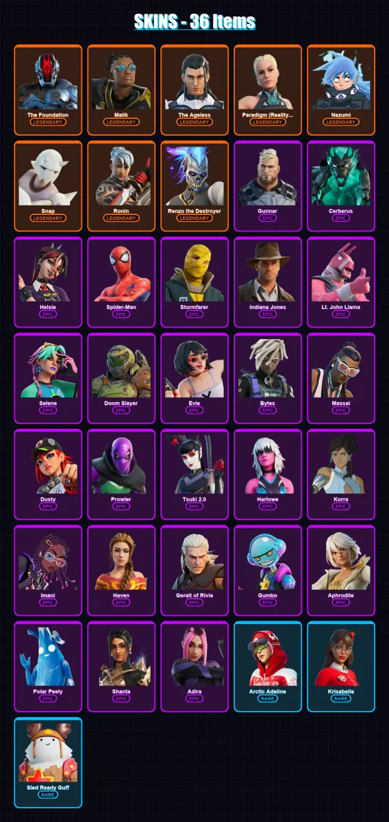 [PC/XBOX] | The Foundation | Malik | The Ageless | Paradigm (Reality-659) | Nezumi | 36 skin | 55 pickaxe | 33 emote | 52 glider | Lv547 — Fortnite account