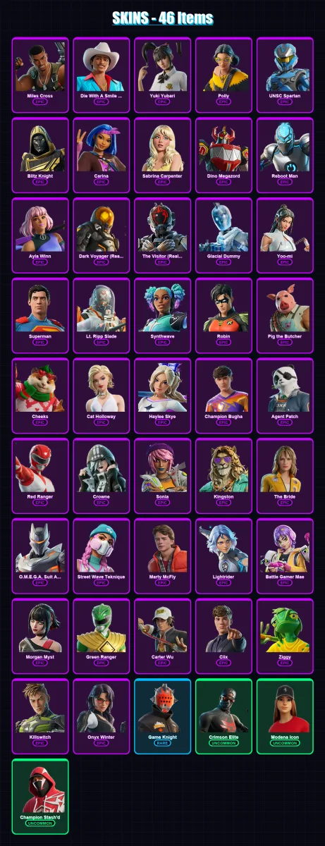 [PC/XBOX/PSN] | Miles Cross | Die With A Smile Bruno | Yuki Yubari | Polly | UNSC Spartan | 46 skin | 75 pickaxe | 52 emote | 45 glider | Lv879