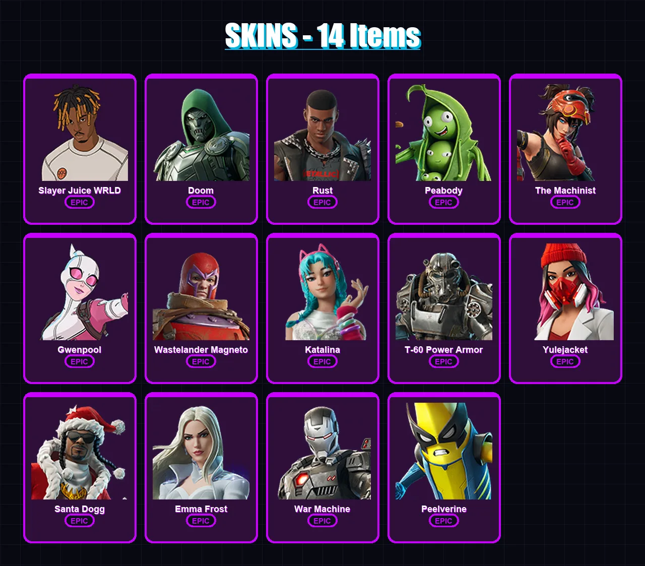 [PC/PSN] | Slayer Juice WRLD | Doom | Rust | Peabody | The Machinist | 14 skin | 35 pickaxe | 18 emote | 23 glider | Lv284