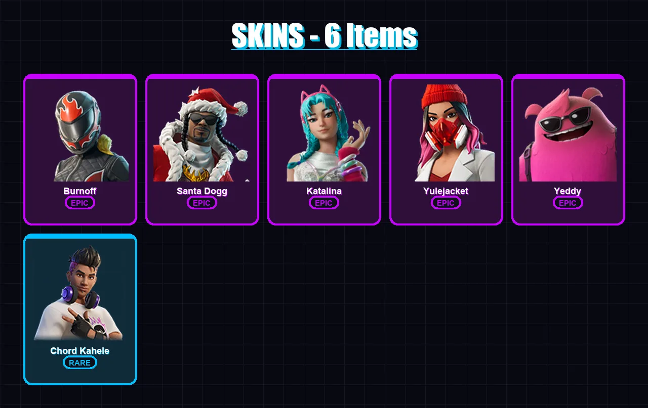 [PC/XBOX/PSN] | Burnoff | Santa Dogg | Katalina | Yulejacket | Yeddy | 6 skin | 24 pickaxe | 8 emote | 12 glider | Lv142