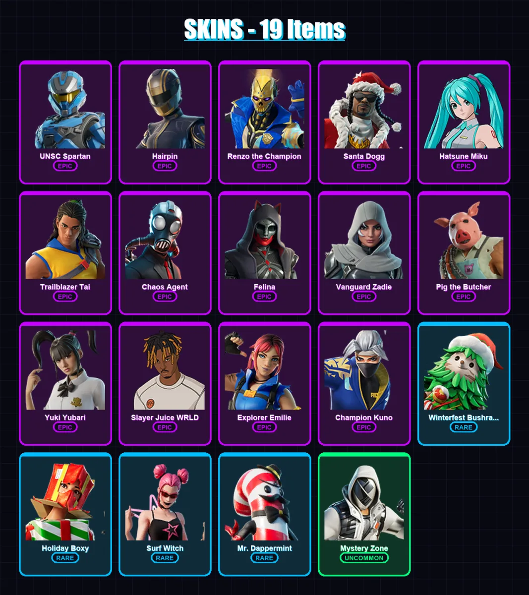 [PC/XBOX/PSN] | UNSC Spartan | Hairpin | Renzo the Champion | Santa Dogg | Hatsune Miku | 19 skin | 107 pickaxe | 47 emote | 67 glider | Lv2318 — Fortnite account