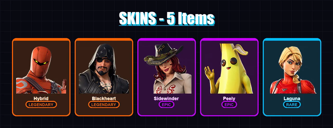 [PC/XBOX/PSN] | Hybrid | Blackheart | Sidewinder | Peely | Laguna | 5 skin | 7 pickaxe | 13 emote | 5 glider | Lv185